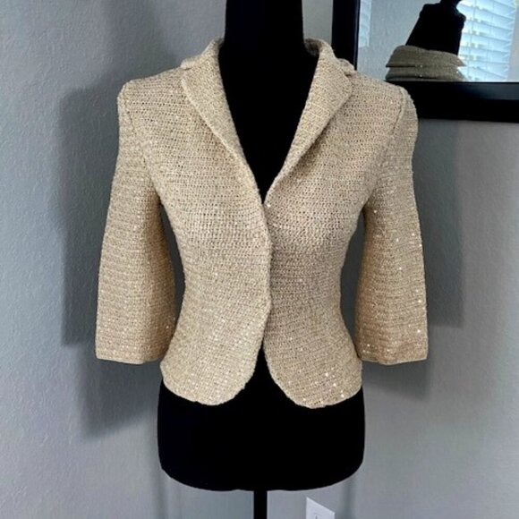 NWT Elie Tahari Reva Gold Sequin Sparkly Jacket Blazer XS - Picture 2 of 15